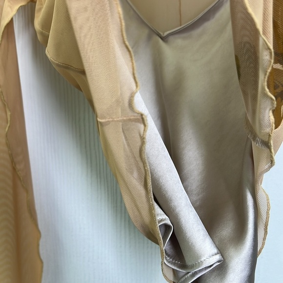 Zara - Floral Mesh Sand Color Long Sleeve With Tank Underneath Blouse Size Small - Picture 9 of 11